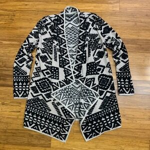 Lucky Brand Duster Cardigan Womens Small Black Aztec Print Open‎ Front Sweater